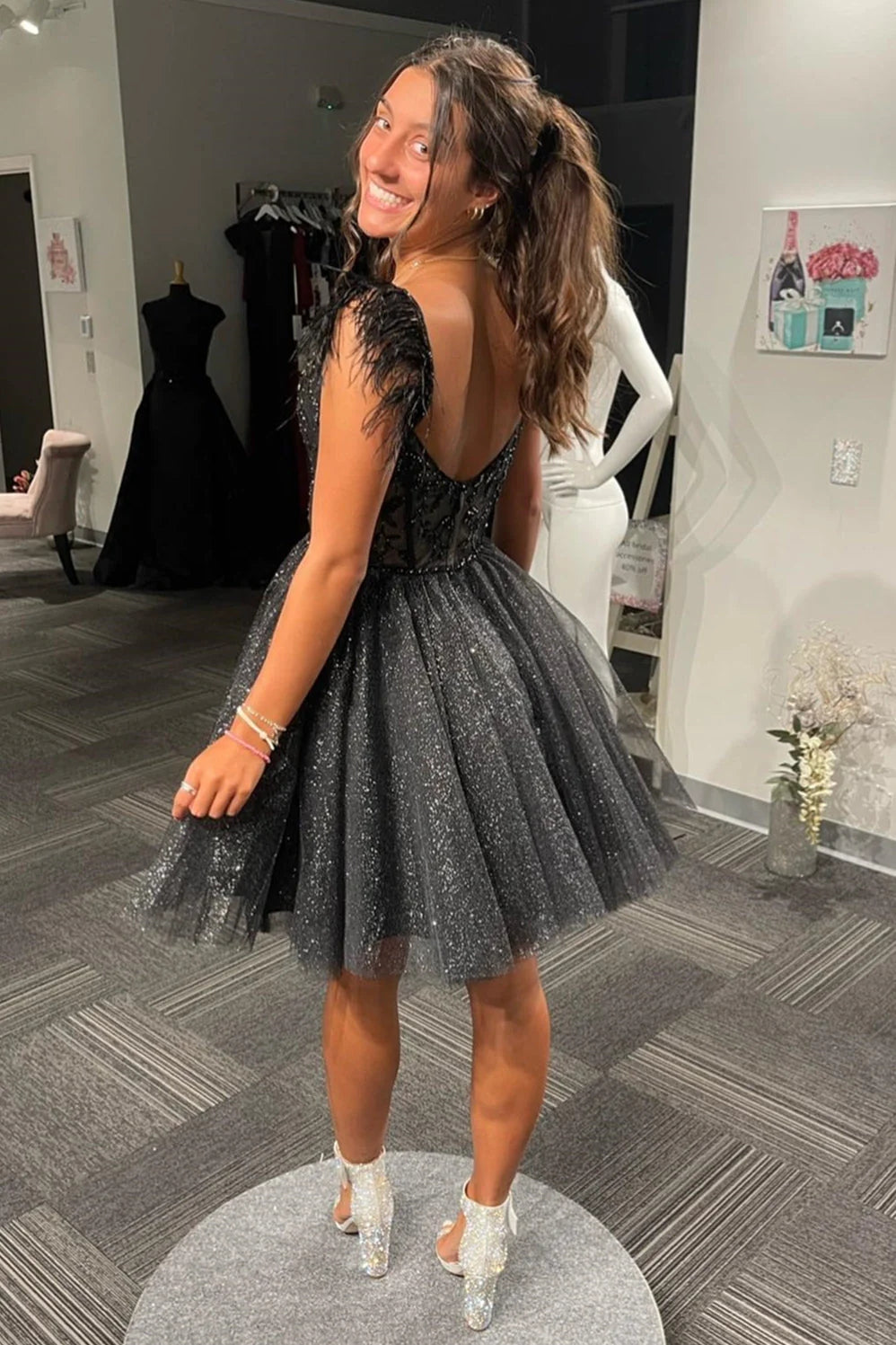 black sparkly homecoming dress